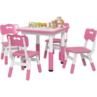 Set Tavolo e Sedie per Bambini 5pz con 4 Sedie Regolabili 32x36x52.5-56 cm e Tavolo 60x60x46-58 cm, Rosa