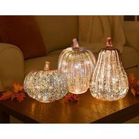 3 calabazas decorativas, figuras de calabaza falsas con efecto parpadeante, de plástico, para decoración de interiores, color oro rosa