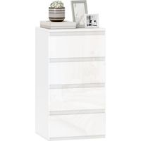 Comò Slim, 4 cassetti lucidi, bianco, per camera da letto.