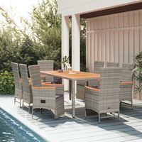 Ensemble à manger de jardin 9 pcs-Salon de jardin coussins gris résine tressée 554305