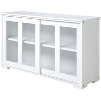 Aparador de Cocina 2 Puertas Corredizas Vidrio Estante Ajustable 107x33x62.5 cm Blanco