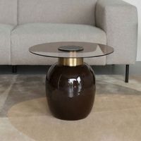 Table d'appoint ronde 50x50x42 cm en verre fumé et métal marron