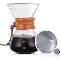 Pour Over Coffee Maker 14oz Paperless Glass Carafe with Stainless Steel Filter Reusable Glass Coffee