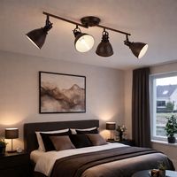 Plafoniera 4 faretti spot bar faretto spot mobile lampada da soffitto, metallo ruggine, 4x prese E14, LxPxH 80x15x20 cm