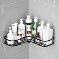 Étagère Angle Douche Sans Percage, Etagere Salle de Bain, Porte Savon Douche Inox Pour Salle de Bain, Accessoires Salle de Bain 8 Autocollants Adhesifs, Cuisine Rangement (Noir)