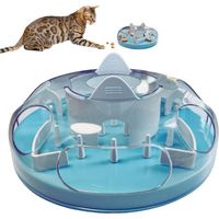 Distributeur de croquettes ludique et interactif pour chats d'intérieur - Labyrinthe - Jeu d'enrichissement alimentaire bleu
