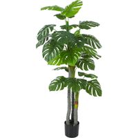 Künstlicher Baum, künstliche Monstera-Pflanze, Höhe 1,5 m, Stamm, Äste, Flechten, Schildpattblätter, sehr realistisch, Topf inklusive.