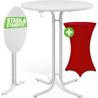 CASARIA® Table haute blanche pliable avec housse mange debout 110 cm bar bistrot jardin 2 crochets inclus intérieur extérieur Bordeaux-rouge