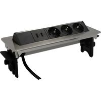 Unitec Einbausteckdosenleiste 3-fach 2m mit 2 x USB Anschlüssen, silber Steckdosenleisten