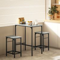 Ensemble table de bar, table de bar avec tabourets de bar, table à manger avec 2 chaises à pieds antidérapants, gris