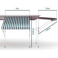Store banne à bras articulés, fixation par pinces, 200 x 150 cm, hauteur réglable, protection solaire, bras articulés, manivelle, balcon, aluminium, vert et blanc