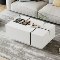 Moderner weißer quadratischer Couchtisch, Sofatisch in Patchwork-Farben mit Hochglanzoptik, 100 x 60 x 40 cm – Wohnzimmertisch mit vier Schubladen, verschiebbare Tischplatte, Tragkraft bis zu 30 kg