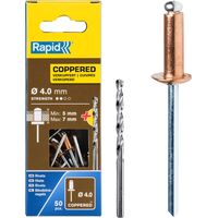 RAPID - Rivets Cuivre - Ø4,0 x 10mm - Boîte 50, fixation solide entre les matériaux, lien durable, extérieur, Inclu 1 Forêt de perçage - (5001462)