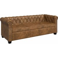 Canapé Sofa Chesterfield 3 places cuir artificiel marron