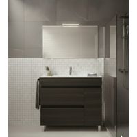 Mobile Bagno FENRIR Già Montato 2 cassetti e porta con piedini, lavabo e specchio Frassino tea 60x35 cm