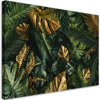 Quadro su tela, Foglie tropicali dorate - 100x70