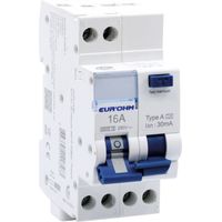 24116 Eur'ohm Disjoncteur Différentiel 16a 1p+n Courbe C 30ma Connexion à Vis Type A Nf