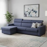 Talamo Italia Sofa cama Aleandra, Sofá de esquina, 100% Made in Italy, Sofá con apertura giratoria, con Contenedor Izquierdo Península, con reposabrazos delgados, Cm 260x95h85, Azul, con embalaje refo
