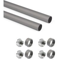 Emuca Satz von 2 runde Korpusschienen D.28mm Länge 0,75m mit Halterungen, Aluminium und Zamak, Titanium
