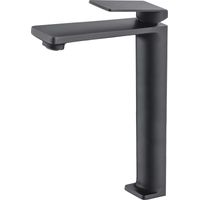IMEX Einhebelmischer für hohen Waschtisch in matt schwarzem Messing-Zamak mit 25 mm Keramikkartusche und flexiblen 3-8-Zuleitungen – Modell FIYI XL