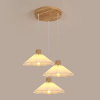 Goeco 3-Light Pendant Light with Pleated Shades, Round Base Vintage Ceiling Hanging Lamp for Living Room Dining Room Bedroom