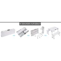 Camping table bench set foldable aluminium white