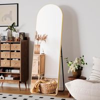 Tlgreen – Miroir sur pied 162 x 50 cm – Verre HD trempé anti-explosion – Cadre en aluminium noir et doré – Miroir mural et de sol 2 en 1