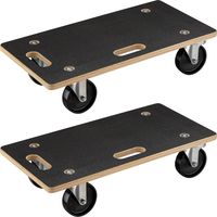 Wiltec 2x chariot de transport 575 x 290 x 144 mm, charge maximale 300 kg, plateau en bois avec 4 roulettes pivotantes