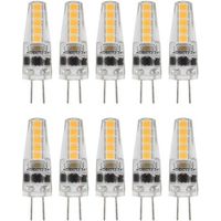 10 LED G4 bulbs, 2W 3000K AC 12-24V, dimmable for chandeliers, ceiling lights, table lamps, warm white.