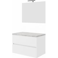Mobile con specchio bagno sospeso moderno 80 cm lavabo 2 cassetti Easy 80 - Legno Naturale
