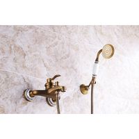 Rubinetto per vasca in ottone anticato con doccetta nostalgica a parete per bagno