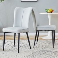 2 hellgrau designte moderne Esszimmerstühle, in mehreren Farben erhältlich, 89 cm high, hellgraues PU-Esszimmerstuhlsets, schwarze Metallbeine, geeignet für Büro, Restaurant usw.