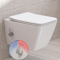 HOROW Dusch WC Kalt-Warm Wasser, Hänge WC Spülrandlos mit Düse Rechteckige Taharet WC mit Sitz mit Absenkautomatik, Nano-Keramik, Toilette für kleine Bad, 51,5×36×34cm, Wassersparend, Geräuscharm