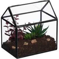 Relaxdays Terrarium pour vos plantes, décoratif et pratique, pour le rebord de la fenêtre, 16 x 16 x 11,5 cm, noir