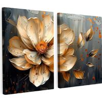 QUADRO SU TELA Set di 2 Fiore - Oro - Astratto - Vernice 180x120 cm