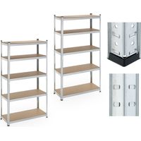 Relaxdays 2x Heavy-duty Storage Shelf, 5 Levels, 180 x 100 x 40 cm, up to 500 kg, Steel, for Cellar & Garage, Silver
