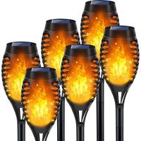 Lampes solaires d'extérieur (lot de 6, lumière chaude) – Effet de flamme vacillante réaliste, lampes solaires de jardin étanches, adaptées à la décoration extérieure.