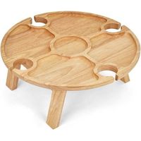 Plateau apéritif - LIVOO - MES150 - Bois d'hévéa - Plateau séparateur - 4 encoches pour verres - Pieds pliables