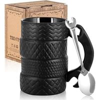 Tasse à café avec cuillère - 450 ml - Grande tasse à café avec anse 3D - Cadeau pour homme - Cadeau artisanal (Tyre tasse)