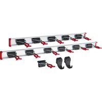 Bruns Gerätehalter 100 cm und 75 cm Schiene mit 12 Halter und 2 Haken - Gartengerätehalter, Besenhalterung Wandhalterung Spannbereich 0-50mm, schwarz/rot