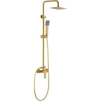 Imex – Ensemble de douche thermostatique – Mitigeur eau chaude et froide – Pommeau carré anticalcaire – Douche pluie finition doré brossé
