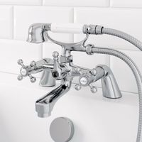 Traditional Bathroom Bath Shower Mixer Tap Brass Cross Head Handset Hose Chrome