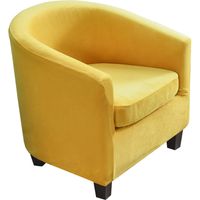 Velours Housse de Fauteuil Club Ensemble de Deux Pièces Housse de Fauteuil Extensible Housse Fauteuil Salon Fauteuil Cabriolet Tub Chair avec Housse de Coussin, Bleu Foncé