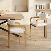 Lote de 2 sillas de comedor y sillones de mesa ESMA de metal efecto madera y tela bouclette con reposabrazos