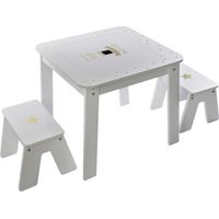 Beistelltisch mit Aufbewahrung, Tischplatte + 2 Hocker für Kinderzimmer