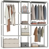 Armario de Ropa 182x43x185 cm Armario Abierto con 8 Estantes de Tela Barras para Colgar Marco de Metal Gris Claro