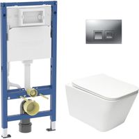 Geberit – Pack WC bâti-support 112 cm – GEBSTINFWR02MANFR – WC suspendu sans bride céramique – Abattant SoftClose – Plaque chrome mat