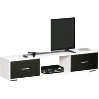Meuble TV Mesa 60" 2 tiroirs compartiment ouvert moderne 140x30x32 cm Blanc Noir