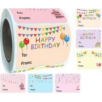 Étiquettes Autocollantes d'Anniversaire 200 Pièces Rouleau de Stickers « Joyeux Anniversaire » Adhésifs pour Décoration de Fêtes Présents et Enveloppes Autocollants Nominatifs