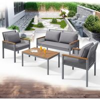 FurnitureR Outdoor Furniture Set, 4 Piece Garden Sofa Set with Cushions, Metal Patio Conversation Set with Coffee Table, Modern Outdoor Seating for Garden, Balcony, Terrace & Patio